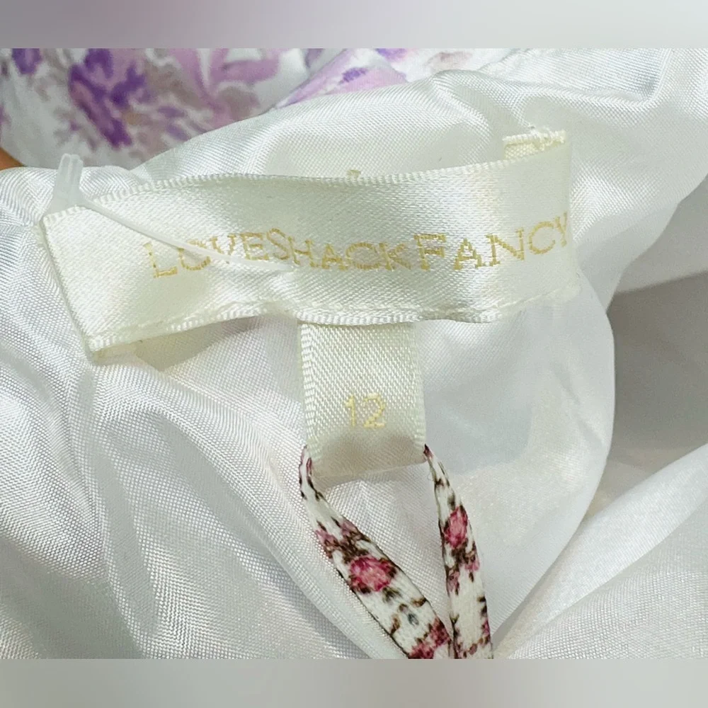 LoveShackFancy Till French Lilac White Sateen Bow Back Dress Size 12 NWT - Picture 12 of 16